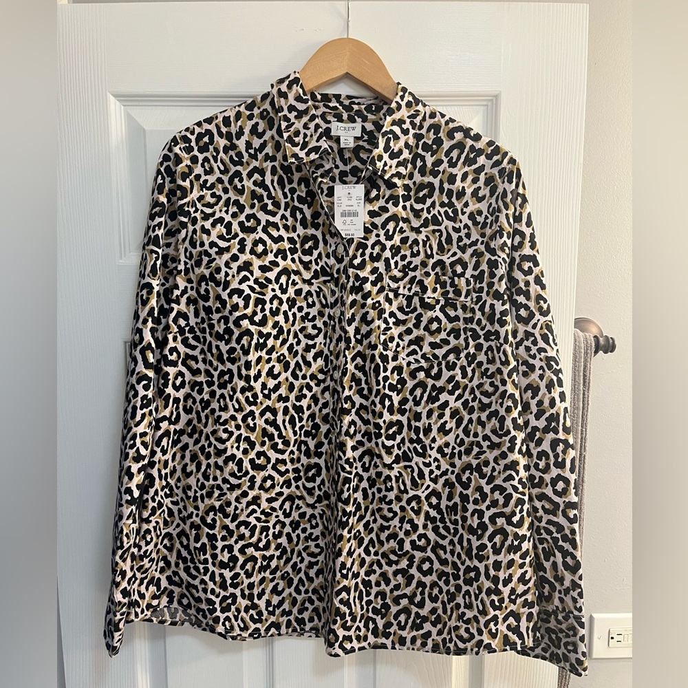J. Crew Cheetah Print button down shirt size XLG. NWT